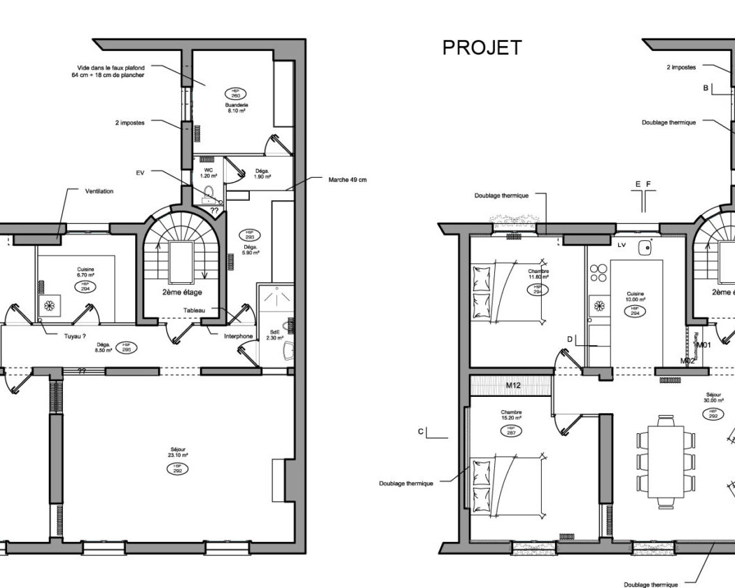 Plans d'étage côte à côte intitulés 