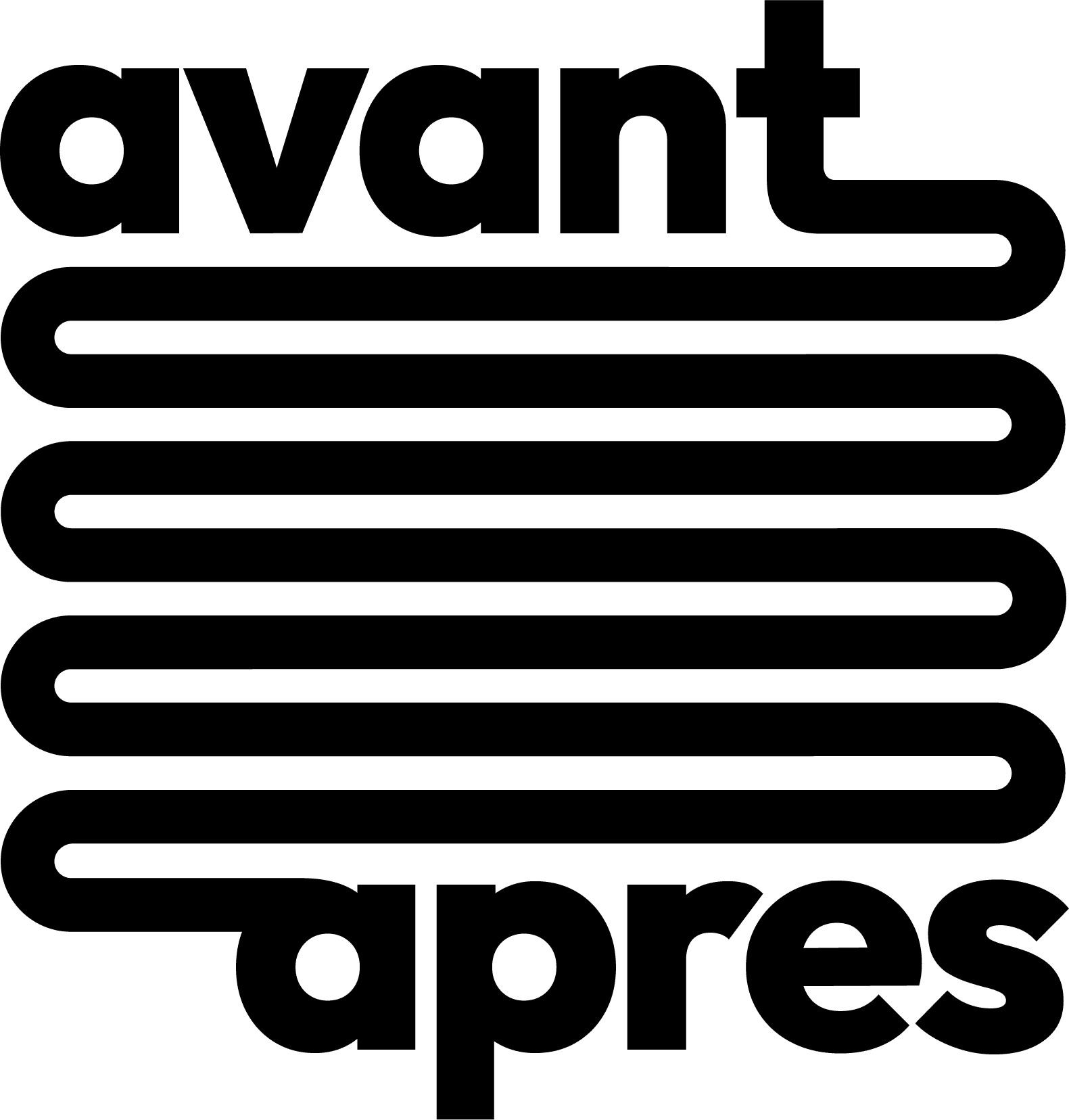 L'image présente les mots « avant » et « après » en caractères gras noirs, reliés par une série de lignes horizontales.